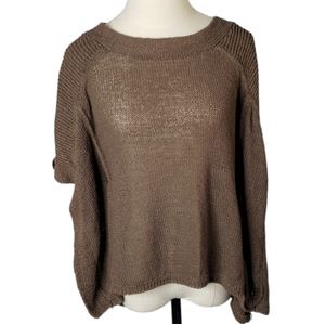BCBG Knited Linen Cotton Blend Poncho Minimalist Neutral Pullover Sweater Top OS